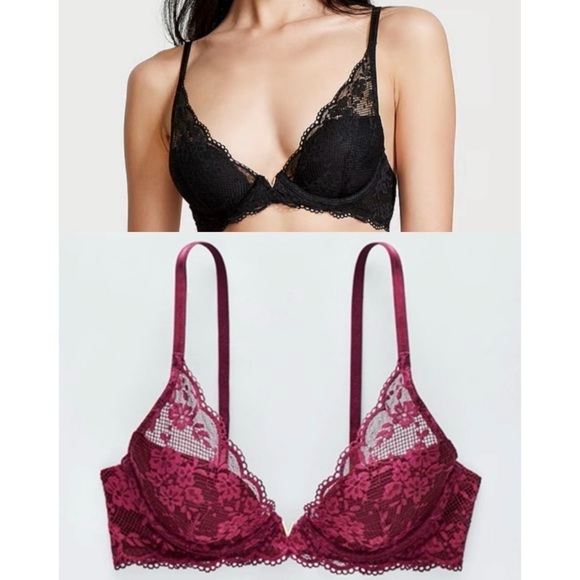 NWT Victoria’s Secret Love Cloud Lace Plunge Bra Burgundy Cranberry Red 42 C - Picture 1 of 7